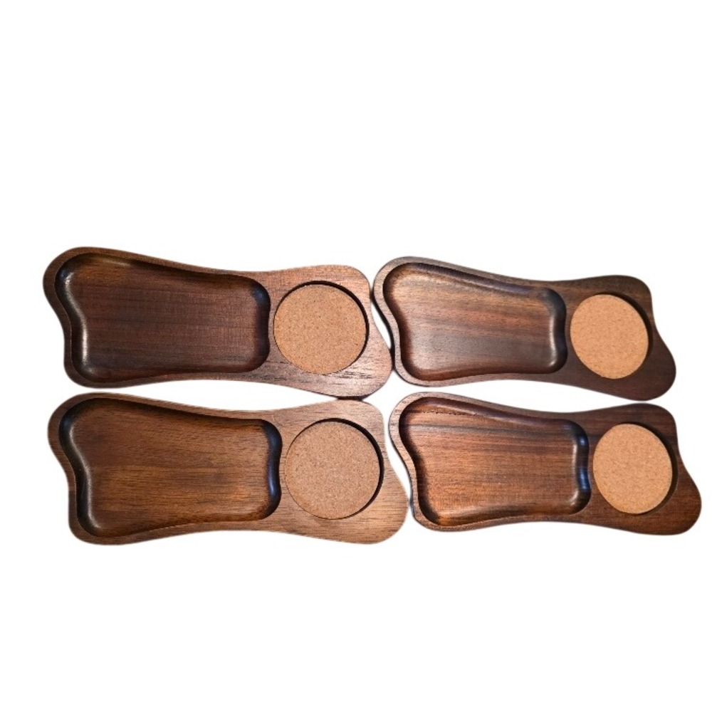 Vintage MCM Imperial Kala Wood 4pc TV Tray Set Hand Carved‎ Japan